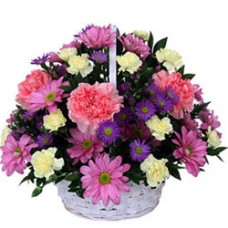 Seasonal Arrangement of Carnation Flowers in a Basket